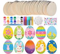 Easter Egg Wood Painting Kit, 36 Unfinished Blank Wooden Eggs with Hanging Ropes, DIY Spring Crafts and Family Activities, Easter Tree Ornaments, Home Holiday Decorations and Party Supplies