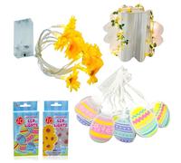 Easter Egg & Yellow Daisy String Lights 2Pk, 10 LED Warm White Battery Operated Fairy Lights 1.65m Each, Easter Party Decoration Home, Bedroom, Party, Table, Wall, Classroom, Spring Festive Décor