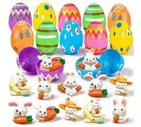 Easter Eggs and Rabbit figurine, Easter Basket Stuffers, Easter Egg Pinata Filler，Prefilled Colorful Plastic Easter Eggs Surprise Present for Easter Basket Stuffers Party Favors Egg Hunt for Kids