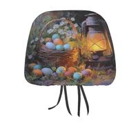 Easter Eggs Basket Daisies Wildflowers Old Lantern Printed Car Headrest Cover,2 Pieces, Elastic Comfort Head Rest Cover for Women Men, Universal Fits Most Cars Van SUV Truck, Car Interior Decor Access