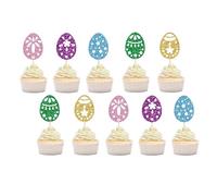 Easter Eggs Cake Topper Decorations, 10Pcs Happy Easter Bunny Eggs Cupcake Topper Party Supplies