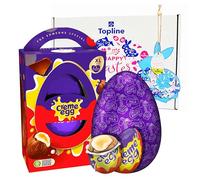 Easter Eggs Chocolate Hamper for Easter Gifts - Large 255g Dairy Milk Creme Egg Chocolate Egg with Mini Eggs & Topline Hanging Decoration. Chocolates Gift Box for Kids Easter Egg Hunt, Easter Basket