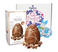 Easter Eggs Chocolate Hamper for Easter Gifts - Luxury Large Egg with Continental Pralines 257g & Topline Wooden Decoration. Chocolate Gift for Women, Egg Hunt