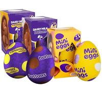 Easter Eggs Chocolate Hamper for Easter Gifts - Pack of 3 Dairy Milk Chocolate Mini Eggs 97g, Milk Buttons 98g, Caramel Nibbles 96g & Easter Colouring Book. Chocolate Gift for Kids Easter Egg Hunt