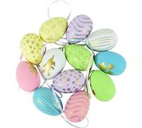 Easter Eggs Decorations 12pcs Colorful Plastic Eggs Hand Painted Eggs Diy Crafts Hanging Ornaments for Party Supplies