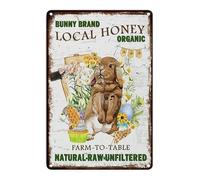 Easter Eggs Farmhouse Bunny Metal Signs Rustic Farm Bees Bunny Easter Eggs Metal Wall Sign Spring Flower Local Honey Easter Rabbit Retro Vintage Art Wall Plaque for Porch 8x12in