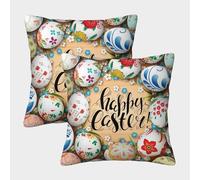 Easter Eggs-hand Painted Design Pillow Covers 2 Pack Cozy Pillowcase Art Cushion Covers Polyester Decor Sofa for Living Room Bedroom 50x50cm