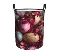 Easter Eggs Piled With Rose Printed Circular Handle Single Layer Waterproof Portable Laundry Basket