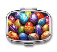 Easter Eggs Pill Box 2 Compartments Portable Travel Pill Case Mini Medicine Organizer for Pocket Purse Metal Waterproof Medicine Container Holder Vitamin Fish Oil