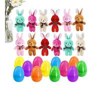 Easter Eggs - Plush Bunny Pendant Surprise Fillers Decorative Gift Set, Ready Party Favor Kit | Cute Holiday Design, Kids Boys Girls Theme, Family Gathering Activity Pack, Basket Stuffer Celebration A