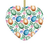 Easter Eggs Print Heart Shape Ceramic Hanging Ornaments For Christmas Tree Xmas Home Party Decor
