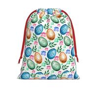 Easter Eggs Printing Soft Drawstring Gift Bag With Red Ribbon Durable For Christmas Halloween For Adults Gifting