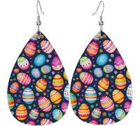 Easter Eggs Rainbow Love Heart Prints Leather Teardrop Earrings For Women Holiday Decorations