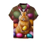 Easter Eggs Shirt for Mens Adult Short Sleeve Easter Bunny T Shirt Funny Easter Tops Outfits Button Down Easter Jesus Shirt Blouse (Z07 Purple, XXXXL)