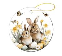 Easter Eggs Two Cute Bunnies in The Grass Christmas Tree Hanging Ornaments,2 Pieces, 7.2CM Round Double-Sided