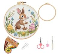 Easter Embroidery Starter Kit - Bunny’s Pastel Egg Garden Stamped Pattern, DIY Cross Stitch Kit with Plastic/Bamboo Hoop for Beginners Adults, Embroidery Craft Set (Style B)