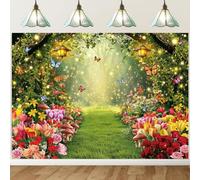 Easter Enchanted Forest Backdrop Green Spring Butterfly Flower Photography Background Princess Fairy Tea Party Birthday Party Cake Table Decoration Banner (10X8FT (300x240cm))