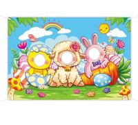 Easter Face in Hole Backdrop 5 x 3.3 ft, Baby Chick Sheep Bunny Face Cutout Photo Props, Happy Easter Party Photography Background, Spring Party Bunny Decoration Kids Photo Booth Props