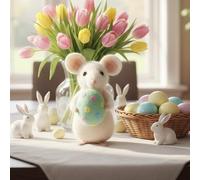 Easter Felt Mice Ornaments,Handmade Easter Felt Mice Figurines,Handmade Wool F-elt Bunny Mouse with Egg,E-aster Basket Filler for Spring Home Kitchen Room Window Party Supply