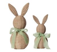 Easter Figurines | 2 Pieces Cute Rustic Spring Decor with Bow, Easter Rabbits Decorative Collection Figurines, for Bedroom, Living Room, Kitchen, Office, Shelf, Apartment, Office, Farm Decor