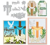 Easter Flowers Cross Metal Cutting Dies Happy Easter Words Animals Die Cuts for Card Making - Easter Embossing Stencil Template Tool for Easter Day DIY Scrapbooking Photo Album Card Craft Decoration