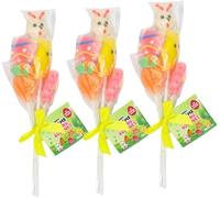 Easter Fruit Flavoured Lollipop Set 50g Each - 5 Piece Candy Pack with Bunny, Chick, Egg, Carrot and Flower Shapes, Sweet Treats for Easter Baskets and Gifts (Pack of 3)