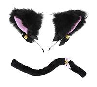 Easter Furry Cat Ears Headband with Tail - Black Cat Cosplay Costume Accessories Set for Women & Girls - Party Favor