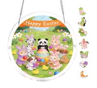 Easter Garden Animal Theme Scene 7.8x7.8Inch Round Acrylic Hanging Puzzle | Creative Home Accent with Visual Appeal