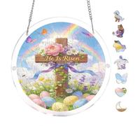 Easter Garden He is Risen Theme 7.8x7.8Inch Round Acrylic Hanging Puzzle | Creative Home Accent with Visual Appeal