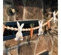 Easter Garland, 2025 Newly Easter Rabbit Carrot Garlands,Felt Bunny Carrot and Wood Beads Front Door Wreath, Wooden Beads Rabbit Hanging Banners, For Easter Decoration Spring Ornaments for Home