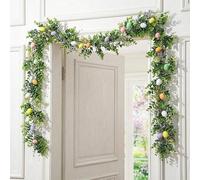 Easter Garland with Pastel Eggs, Artificial Eucalyptus Vine with Colorful Eggs, Spring Summer Greenery Floral Garlands with Flower Eucalyptus Leaves For Home