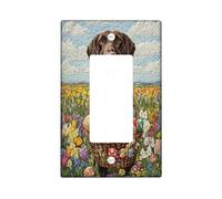 Easter German Shorthaired Pointer Dog Decorative Light Switch Cover Wall Plate 1 Gang Single Rocker, Quilted Wildflower Puppy Electrical Switchplate, Country Print Electrical Faceplate