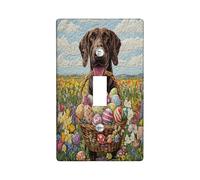 Easter German Shorthaired Pointer Dog Decorative Light Switch Cover Wall Plate 1 Gang Single Toggle, Quilted Wildflower Puppy Electrical Switchplate, Country Print Electrical Faceplate