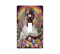 Easter German Shorthaired Pointer Dog Decorative Light Switch Cover Wall Plate 1 Gang Single Toggle, Bible Cross Eggs Puppy Electrical Switchplate, Country Electrical Faceplate for Bedroom