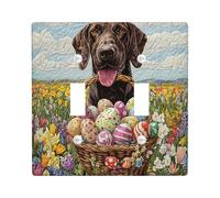 Easter German Shorthaired Pointer Dog Decorative Light Switch Cover Wall Plate 2 Gang Double Toggle, Quilted Wildflower Puppy Electrical Switchplate, Country Print Electrical Faceplate