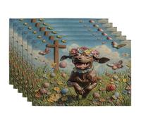 Easter German Shorthaired Pointer Dog Placemats Set of 6, 12x18 Inch, Cross Eggs Field 6Pcs Washable Table Mats for Home Dinning, Pet Holiday Party Kitchen Decor