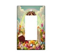 Easter German Wirehaired Pointer Dog Decorative Light Switch Cover Wall Plate 1 Gang Single Rocker, Bible Cross Eggs Puppy Electrical Switchplate, Country Electrical Faceplate for Bedroom