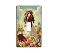 Easter German Wirehaired Pointer Dog Decorative Light Switch Cover Wall Plate 1 Gang Single Toggle, Bible Cross Eggs Puppy Electrical Switchplate, Country Electrical Faceplate for Bedroom