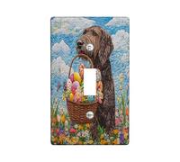 Easter German Wirehaired Pointer Dog Decorative Light Switch Cover Wall Plate 1 Gang Single Toggle, Quilted Wildflower Puppy Electrical Switchplate, Country Print Electrical Faceplate
