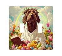 Easter German Wirehaired Pointer Dog Decorative Light Switch Cover Wall Plate 2 Gang Double Toggle, Bible Cross Eggs Puppy Electrical Switchplate, Country Electrical Faceplate for Bedroom