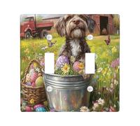 Easter German Wirehaired Pointer Dog Decorative Light Switch Cover Wall Plate 2 Gang Double Toggle, Farmhouse Barn Puppy Electrical Switchplate, Country Pet Print Electrical Faceplate for Room