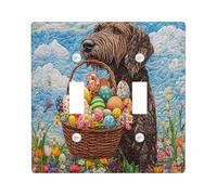 Easter German Wirehaired Pointer Dog Decorative Light Switch Cover Wall Plate 2 Gang Double Toggle, Quilted Wildflower Puppy Electrical Switchplate, Country Print Electrical Faceplate