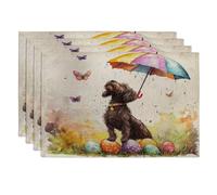 Easter German Wirehaired Pointer Dog Placemats Set of 4, 12''x18'', Fun Umbrella Eggs 4Pcs Washable Table Mats for Home Dinning, Pet Holiday Party Kitchen Decoration