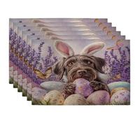 Easter German Wirehaired Pointer Dog Placemats Set of 6, 12''x18'', Cute Lavender Eggs 6Pcs Washable Table Mats for Home Dinning, Pet Holiday Party Kitchen Decoration