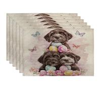 Easter German Wirehaired Pointer Dog Placemats Set of 6, 12x18 Inch, Funny Cute Eggs 6Pcs Washable Table Mats for Home Dinning, Pet Holiday Party Kitchen Decor