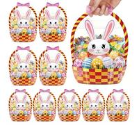 Easter Gift Bags, 10pcs Easter Goodie Bags with Handles, Bunny Sealing Pouches with Handles, for Candy Goodie Cookies Sweet Gifts Wrapping Party Favors