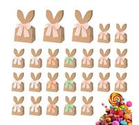 Easter Gift Bags - 24 Pack Bunny Ear Treat Sacks, Rustic Paper Candy Favor Pouches, Decorative Ribbon Bow Party Bags, Natural Dried Flower Embellished Spring Holiday Packaging, Vintage Farmhouse