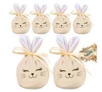 Easter Gift Bags, Pack of 6 12 x 10 cm Drawstring Cute Funny Reusable Easter Bags for Treats for Home School Family Children Girls Spring Party Birthday