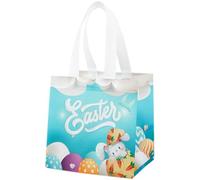 Easter Gift Bags with Handle for Kids Egg Hunt Treat Bunny Reusable Non-Woven Party Supplies 20x20x15CM (Blue C, 5PCS)