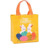 Easter Gift Bags with Handle for Kids Egg Hunt Treat Bunny Reusable Non-Woven Party Supplies 20x20x15CM (Orange G, 20PCS)